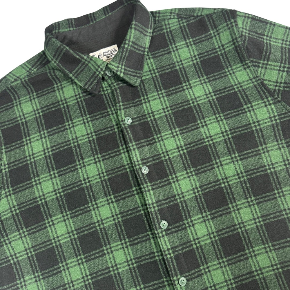 Marmot Alpine Haven Knit Flannel Shirt Mens XL Green Black Plaid Long Sleeve